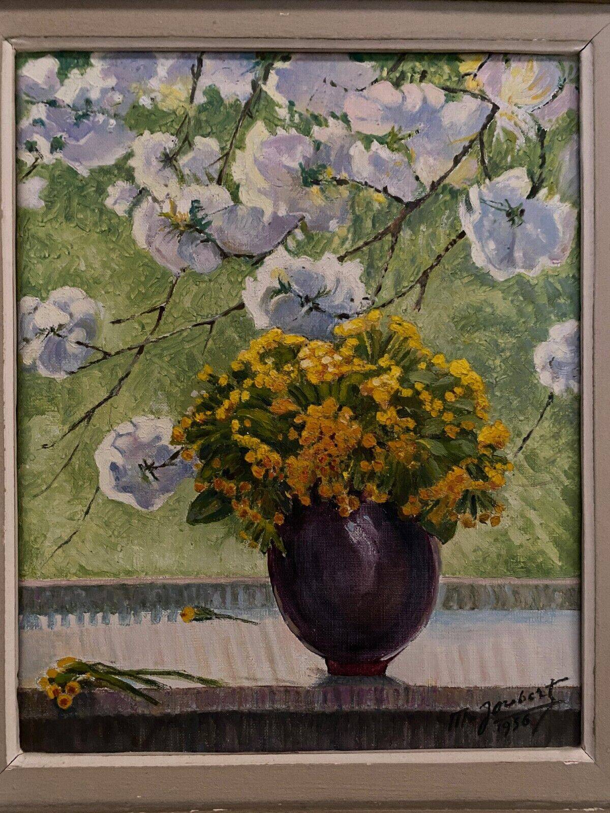 Oil on canvas still life M. Joubert 1956 bouquet of flowers