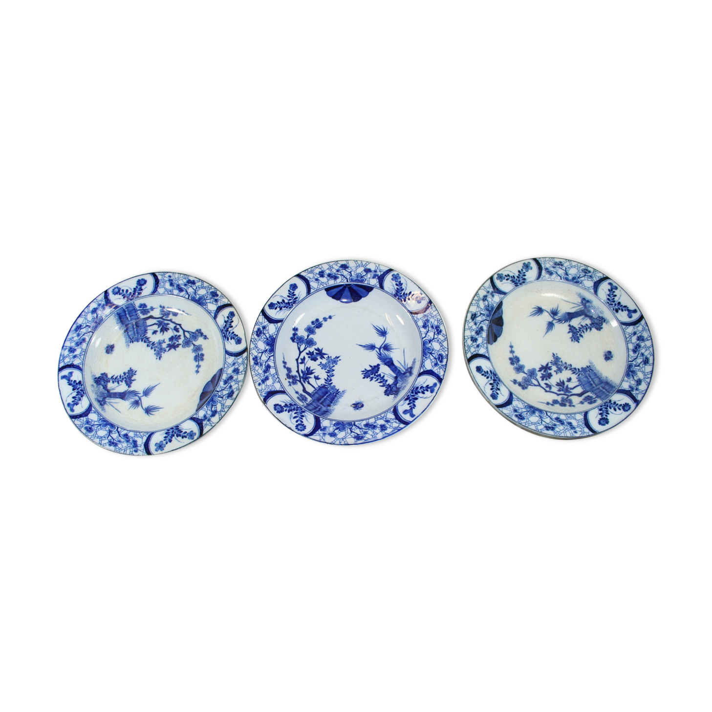 Set of 3 plates creil model montereau Japan digs