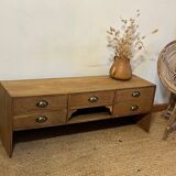 Antique TV cabinet in raw solid oak with 5 drawers