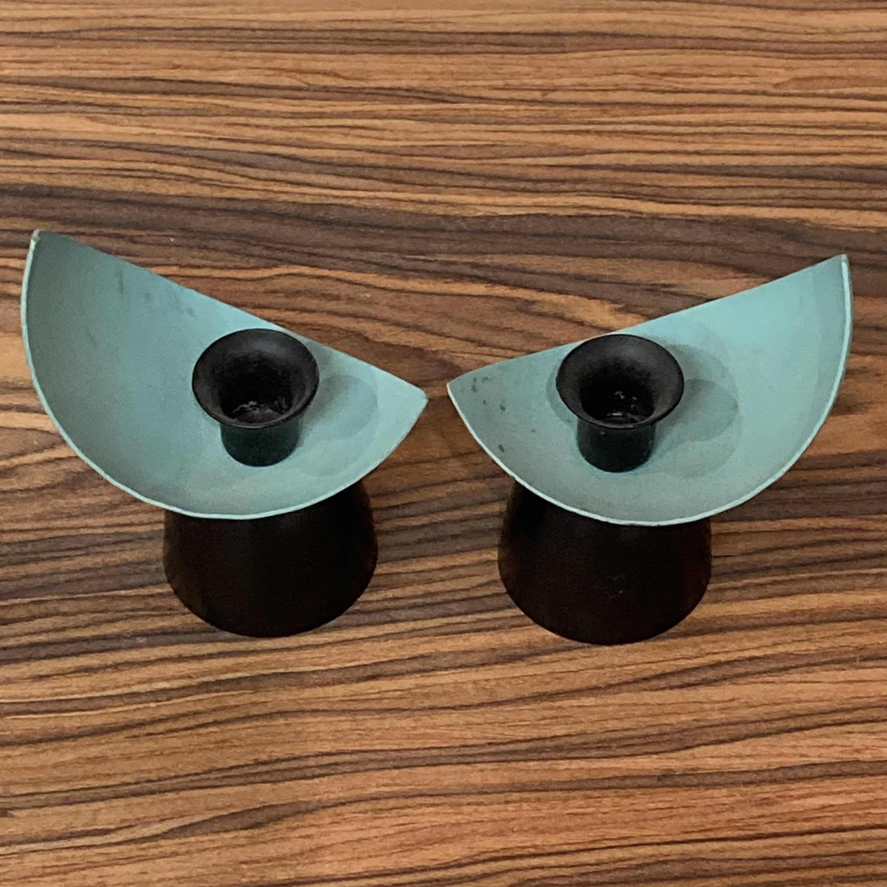 Pair of metal candlesticks scandinavian design 1950.