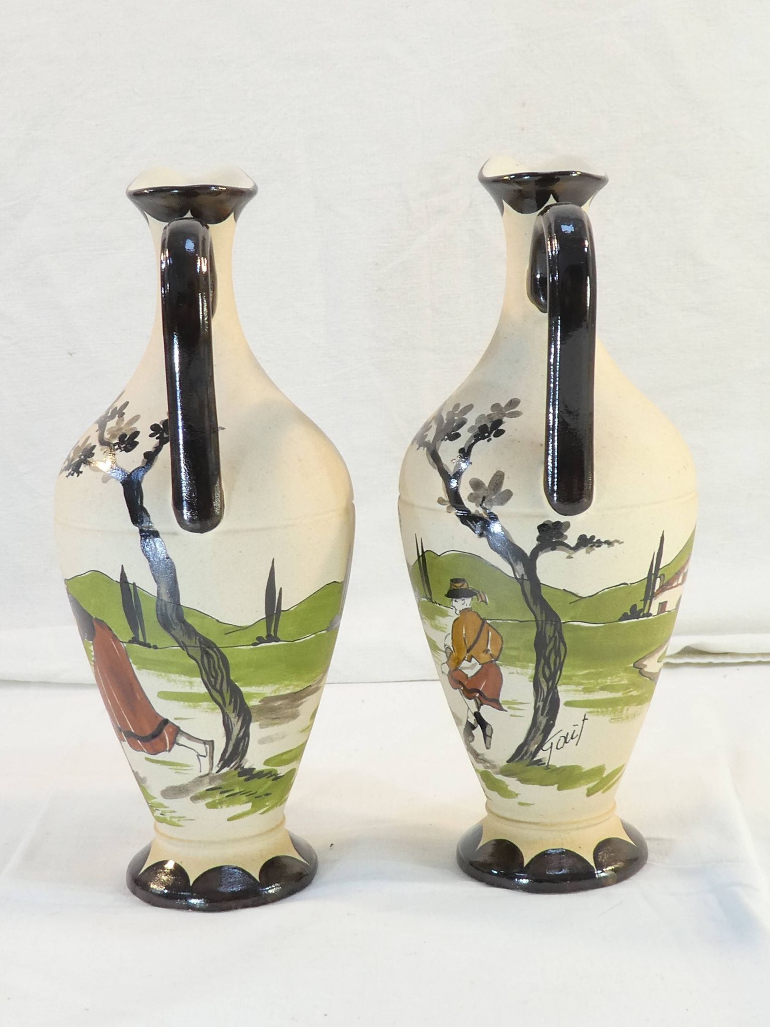 Paire de pichets carafe signé Gaitaud grés Basque années 50