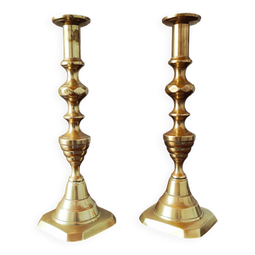 Pair of antique solid brass candlesticks