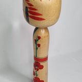 Vintage Japanese Kokeshi doll dated 1987, signed and numbered, floral decoration, 36 cm