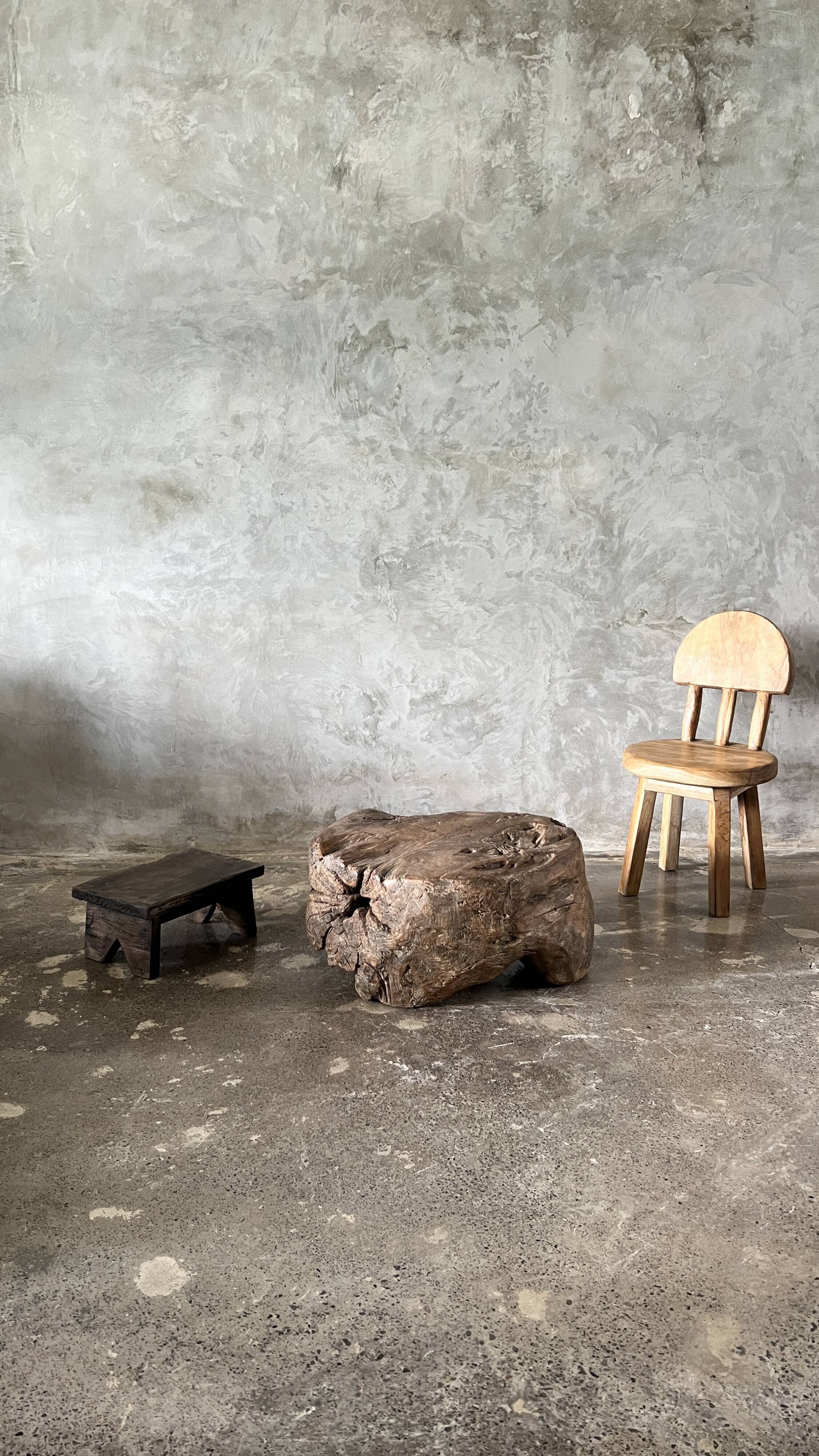 Small child's chair in natural blond teak back with three bars