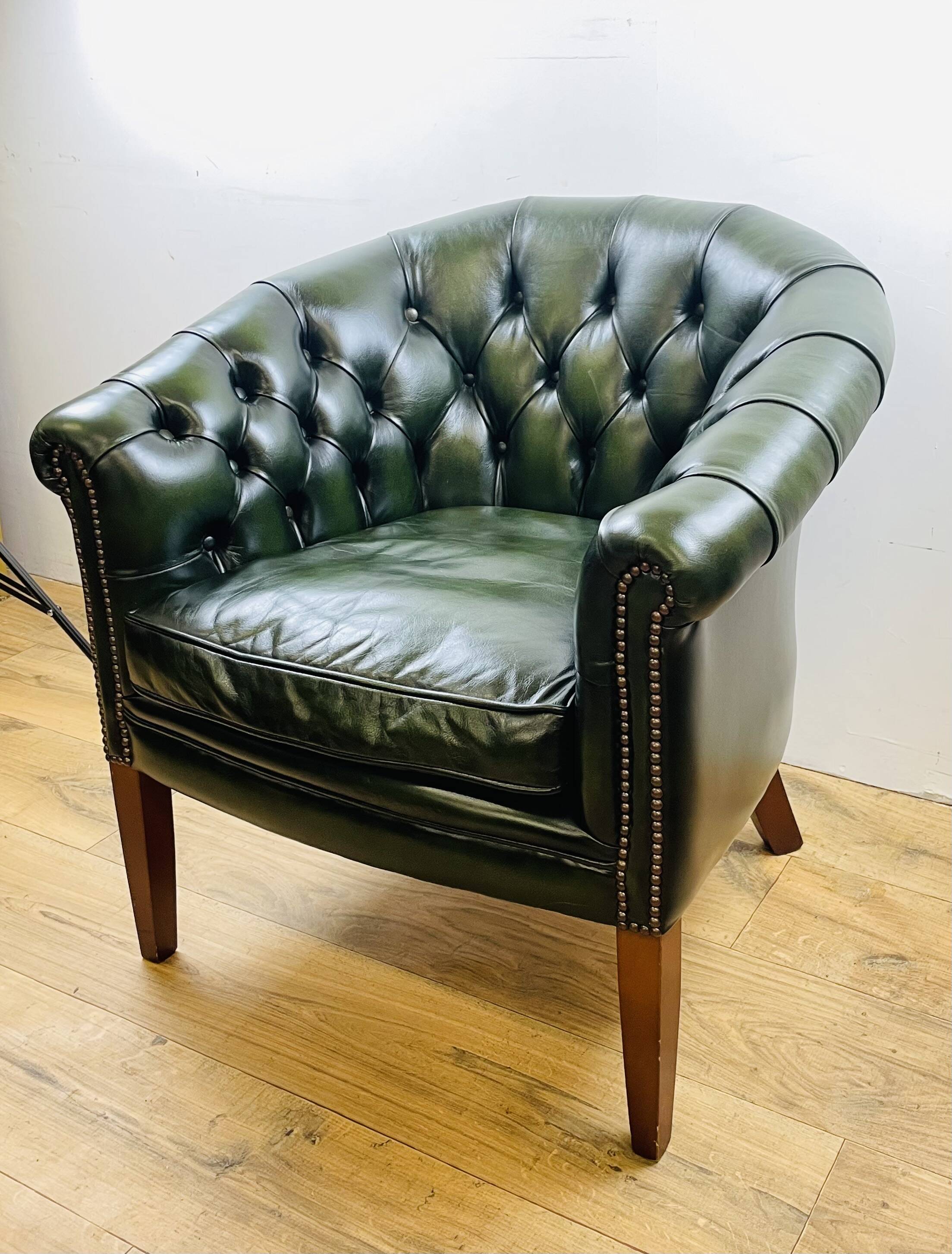 Chesterfield armchair in English green leather