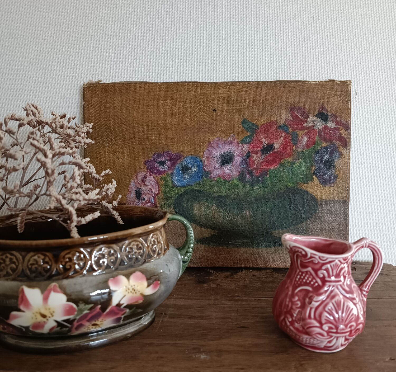 Painting still life with bouquet of flowers