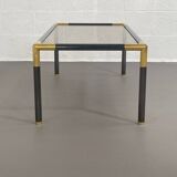 Gunmetal gold metal and smoked glass coffee table from the 70s