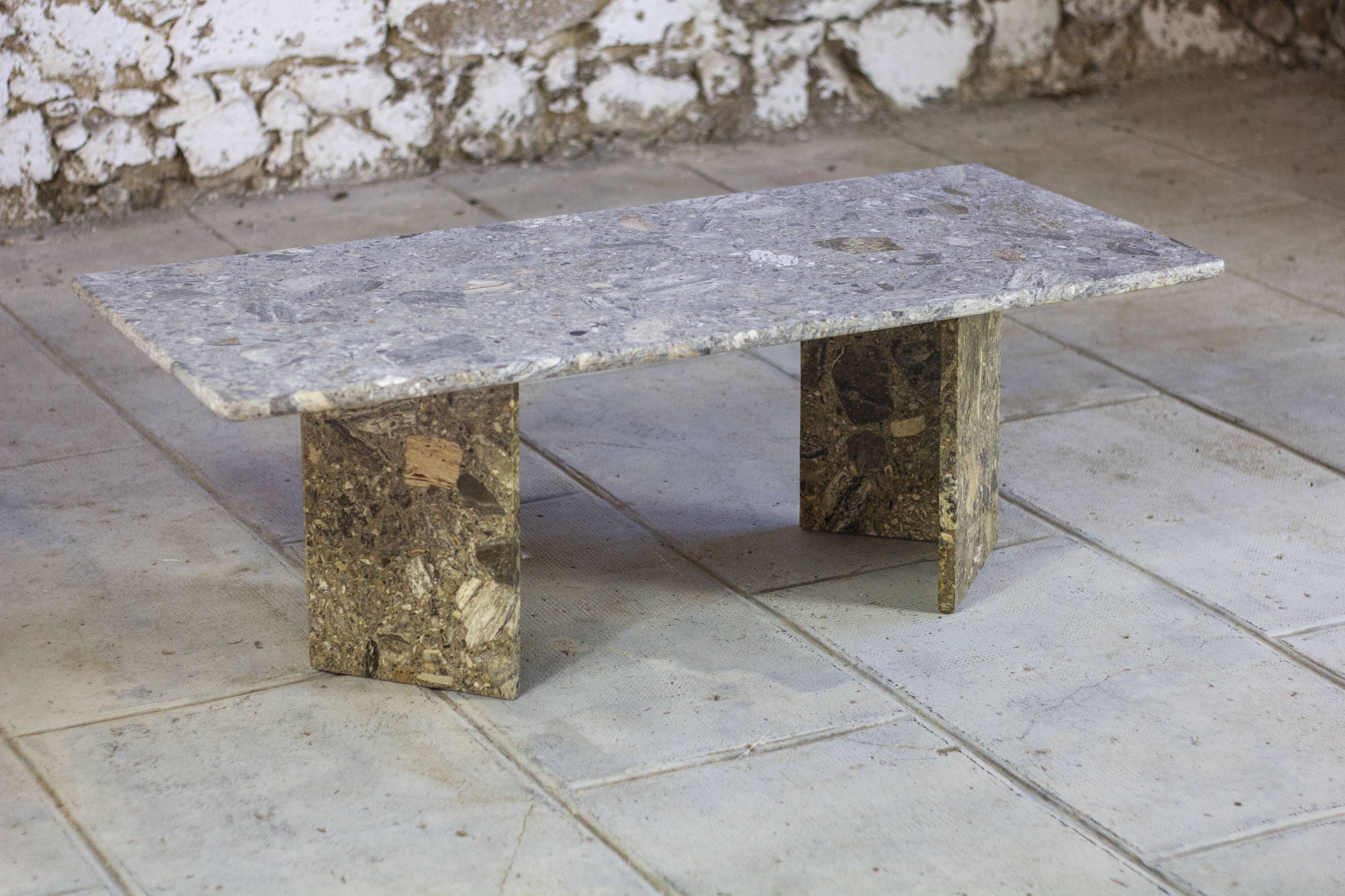 Travertine terrazzo coffee table, 1970