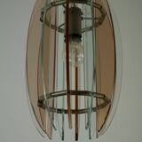 Mid-Century Italian pink and clear thick glass chandelier by Veca. Italy 1960s