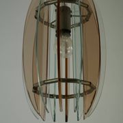 Mid-Century Italian pink and clear thick glass chandelier by Veca. Italy 1960s