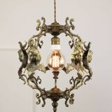 Vintage Patinated Bronze Figural Pendant Lamp