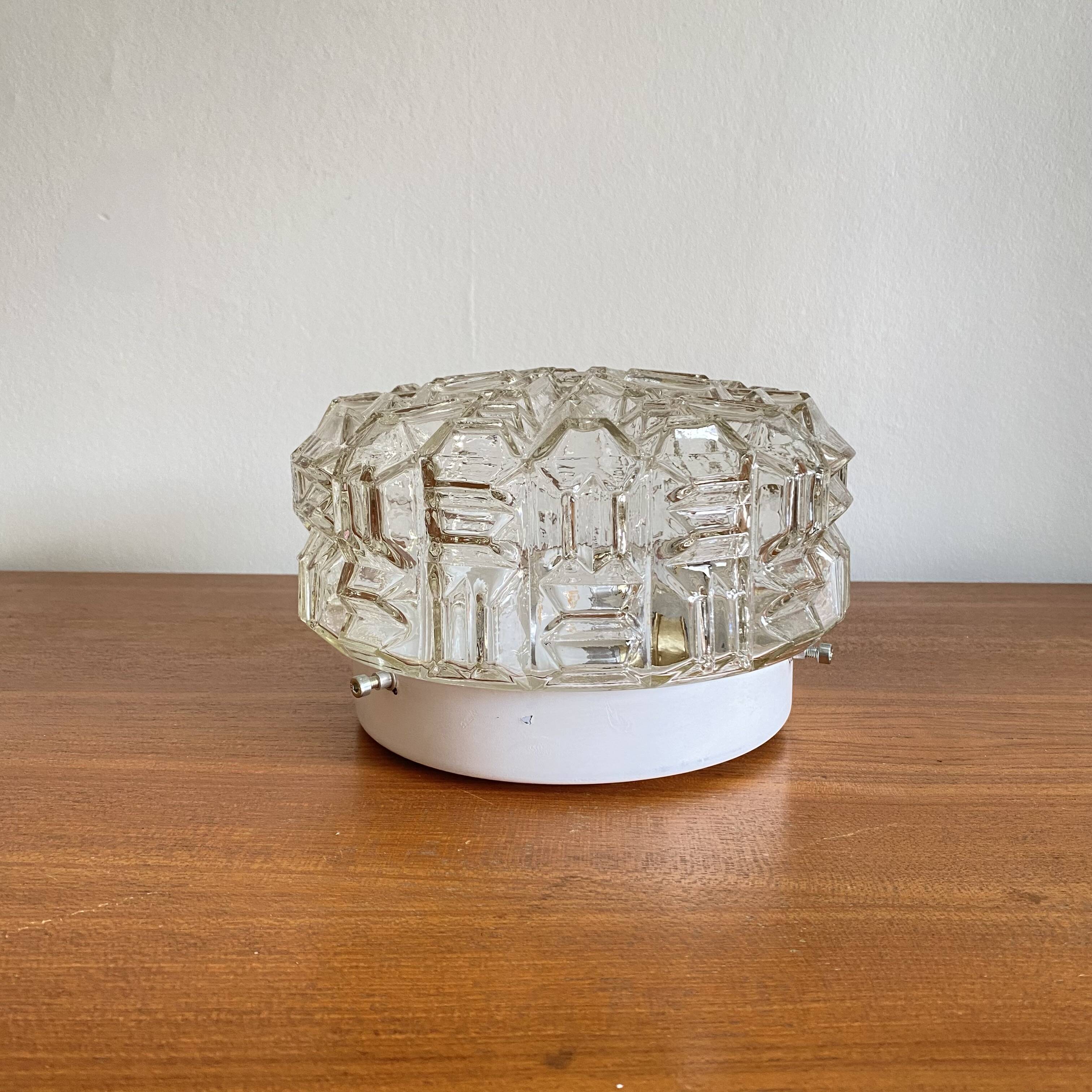 Minimalist glass wall or ceiling light with porthole design, 1970s-1980s