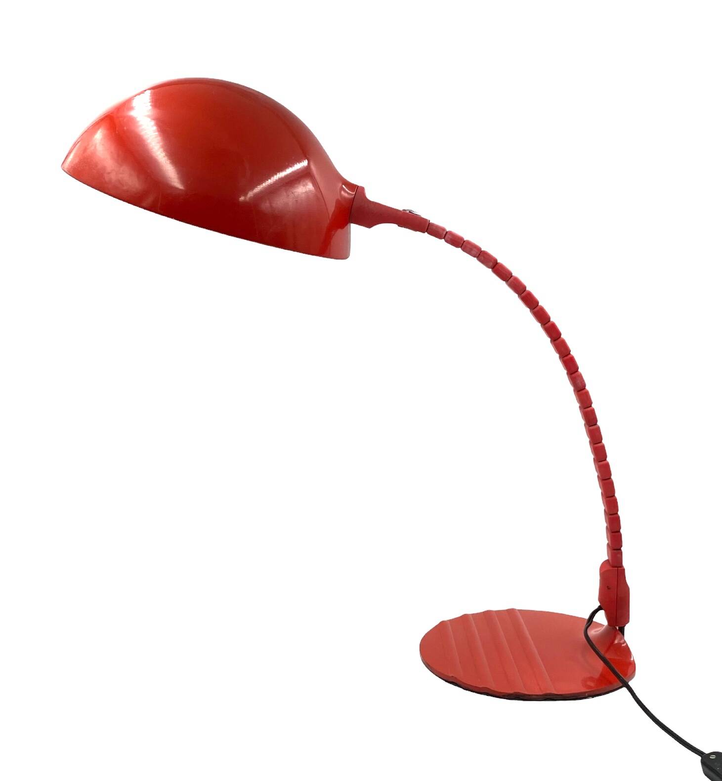 Elio Martinelli, Flex Calotta mod. 660 bright red table / desk lamp, Martinelli Luce Italy, 1972