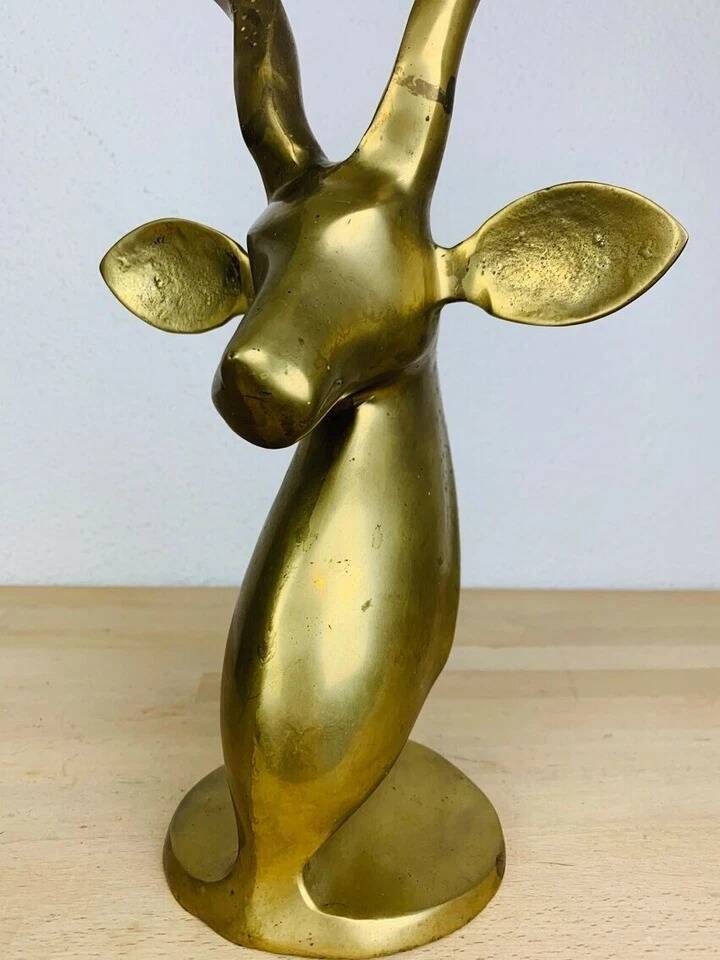 XXL vintage brass antelope head sculpture