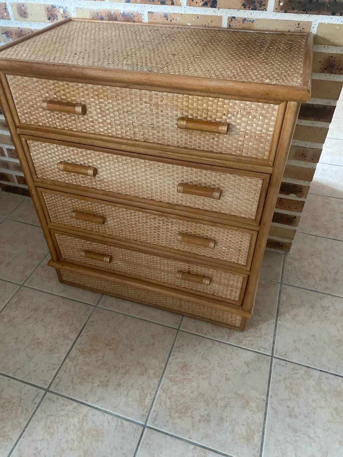 Commode en rotin 4 tiroirs 70’s