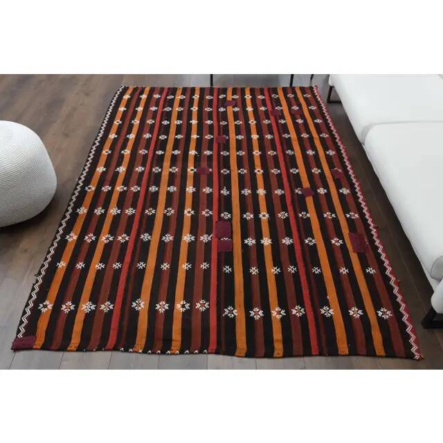 Vintage Turkish Oushak Handmade Wool & Cotton Brown Rug 169x238