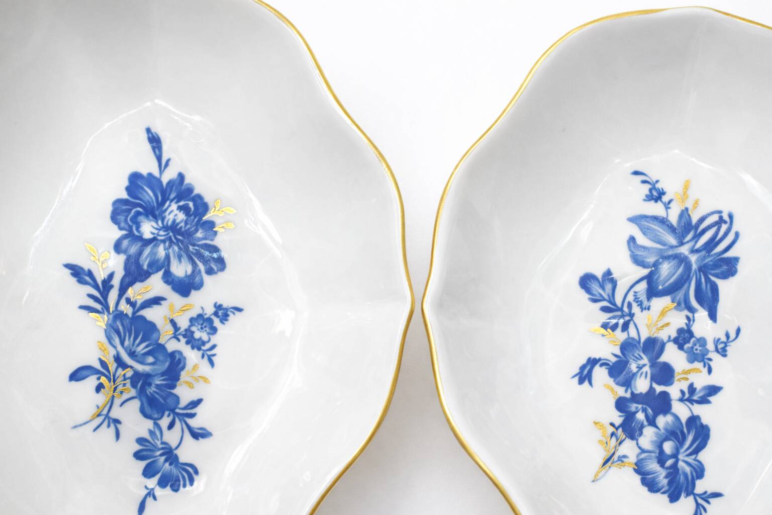 Pair of Meissen Porcelain Bowls — Blue and Gold Floral Decoration