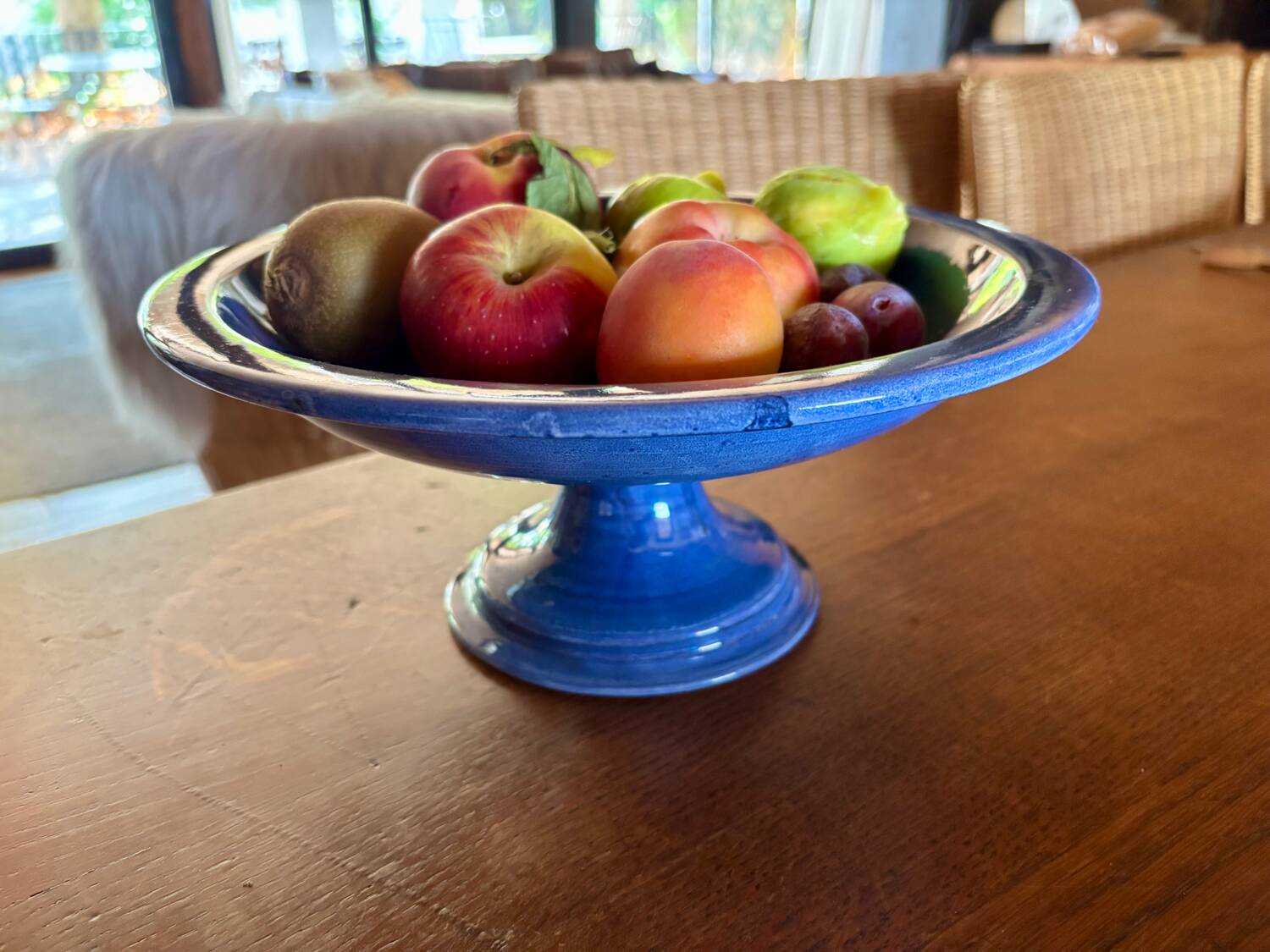 Vintage blue fruit bowl 1980s enamelled stoneware