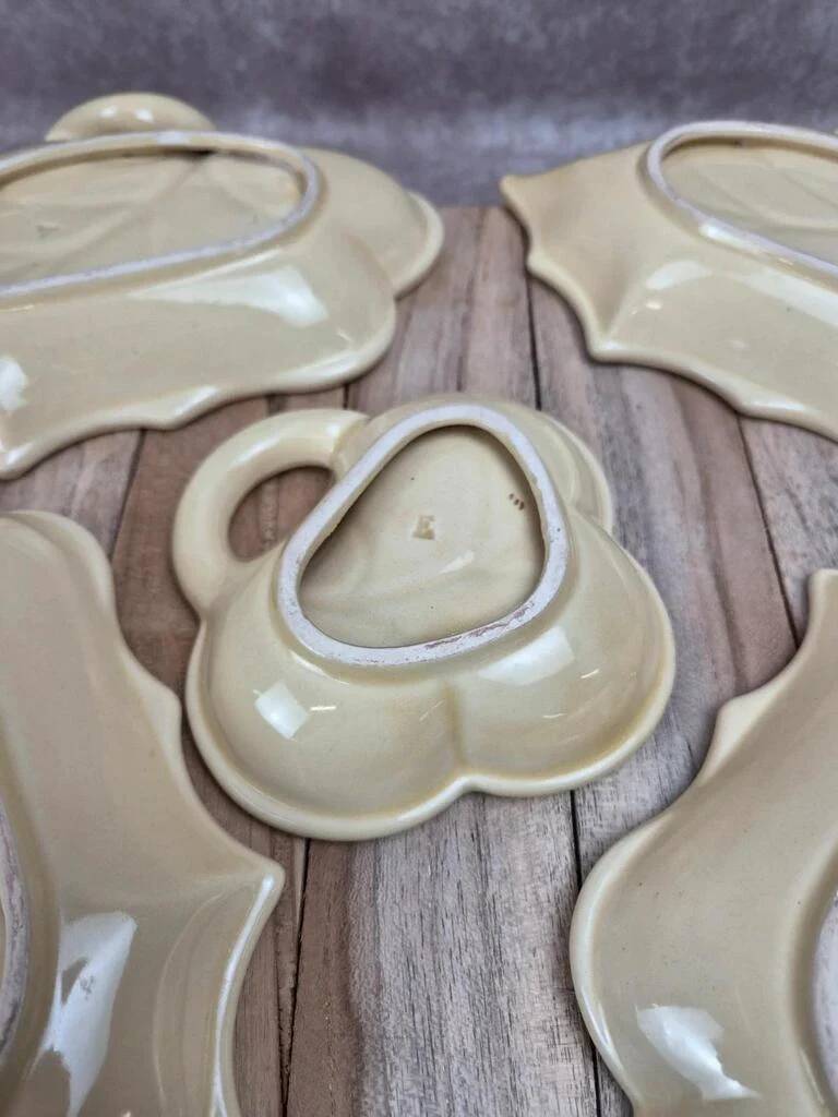 Vintage aperitif service 5 leaf bowls – Poët Laval art ceramics – gilding