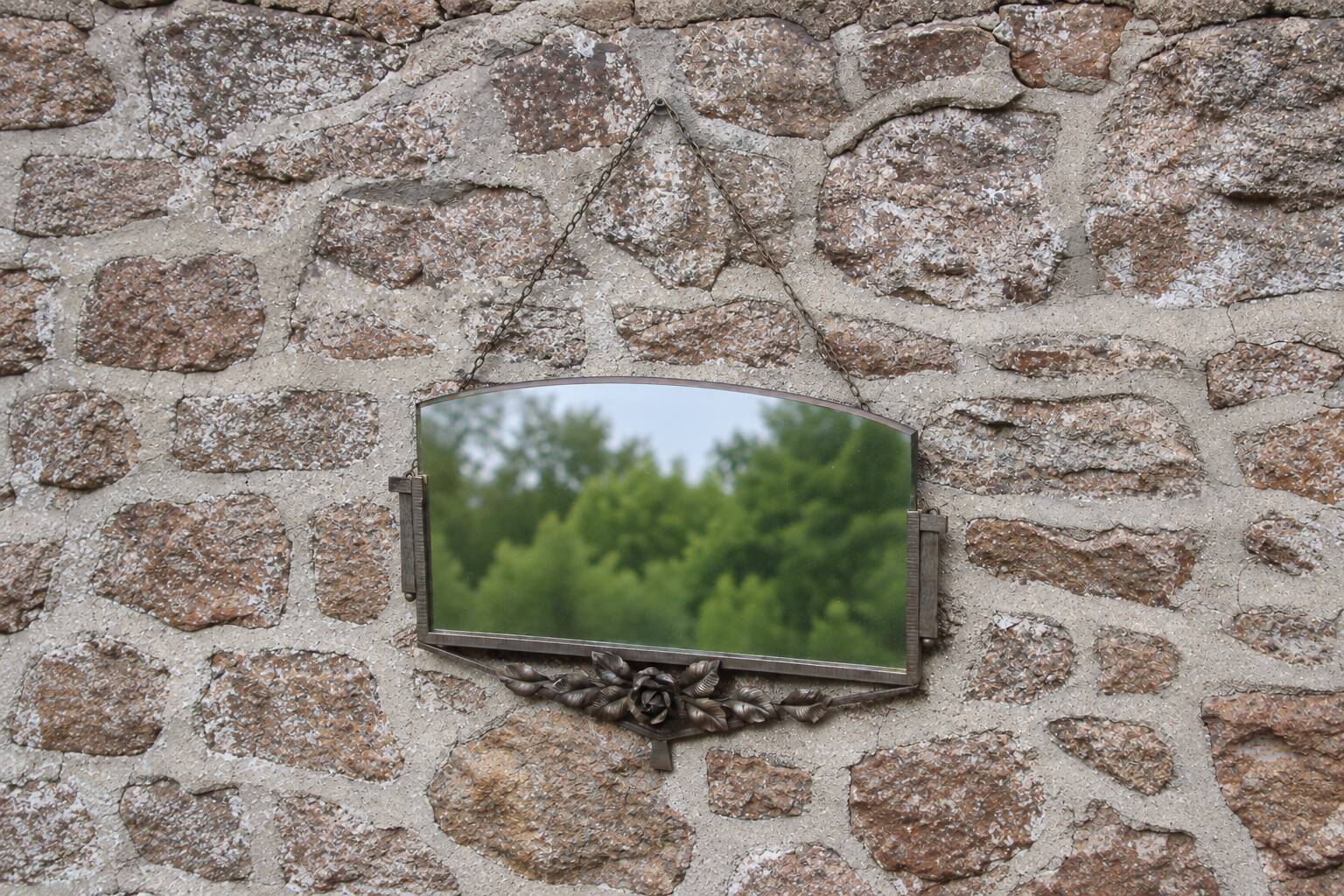 Antique Art Deco metal mirror with rose decoration – vintage wall mirror ann