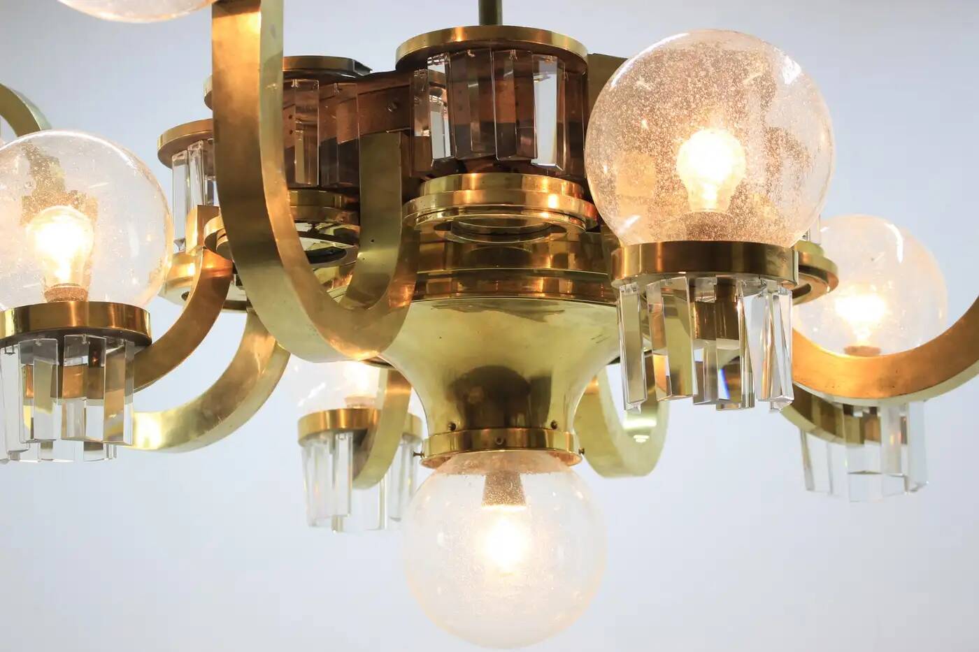 Extraordinary huge brass Art Deco chandelier, 1930s / Cubism
