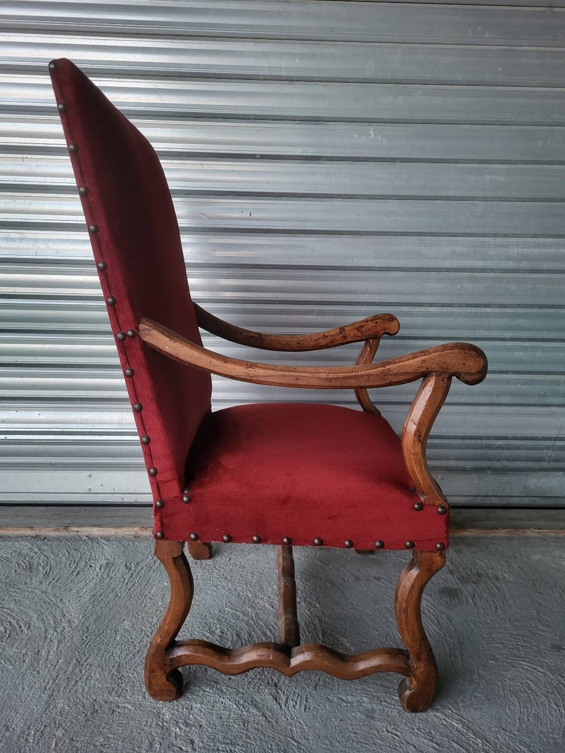 Authentic large antique armchair in the Louis XIII style "sheep's bone"