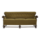 1960s, 3-seater Danish sofa, cotton/wool furniture fabric, solid oak wood.