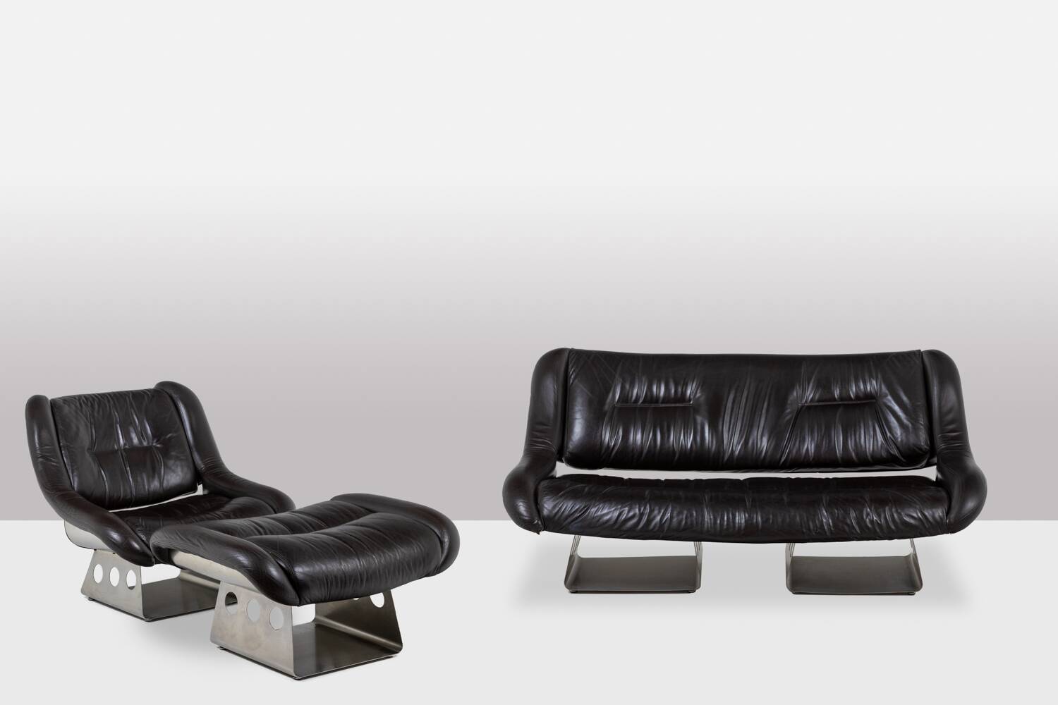 Metal and leather living room. 1970s