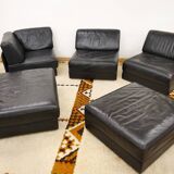 Mid-Century modular sofa in leather by De Sede, Set of 5, 1970s