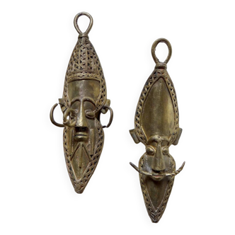 Duo of bronze African masks