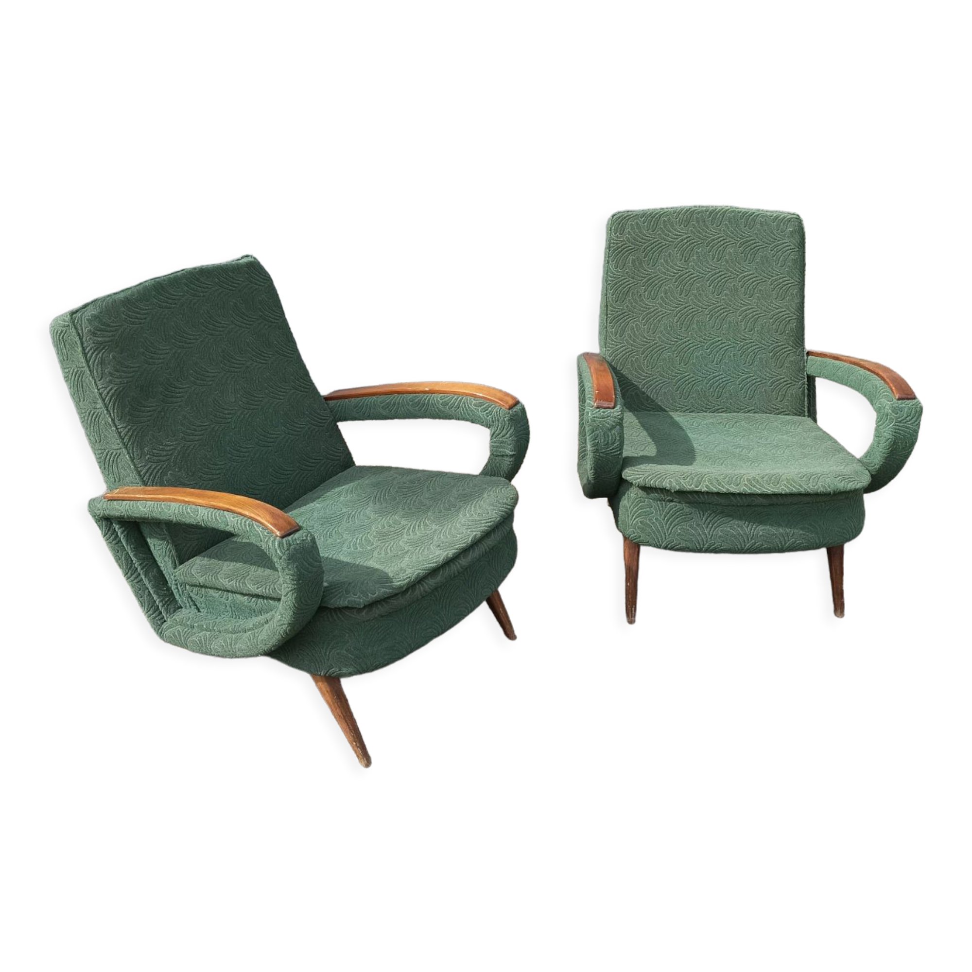 Pair of vintage armchairs green fabric
