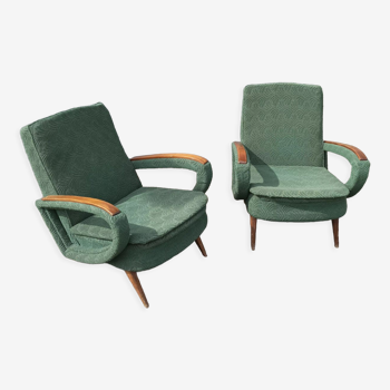 Paire de fauteuils vintage tissu vert