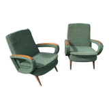 Pair of vintage armchairs green fabric