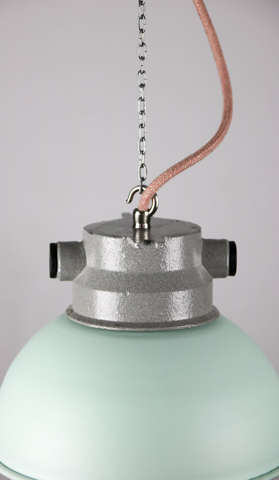 Vintage mint industrial hanging light from TEP