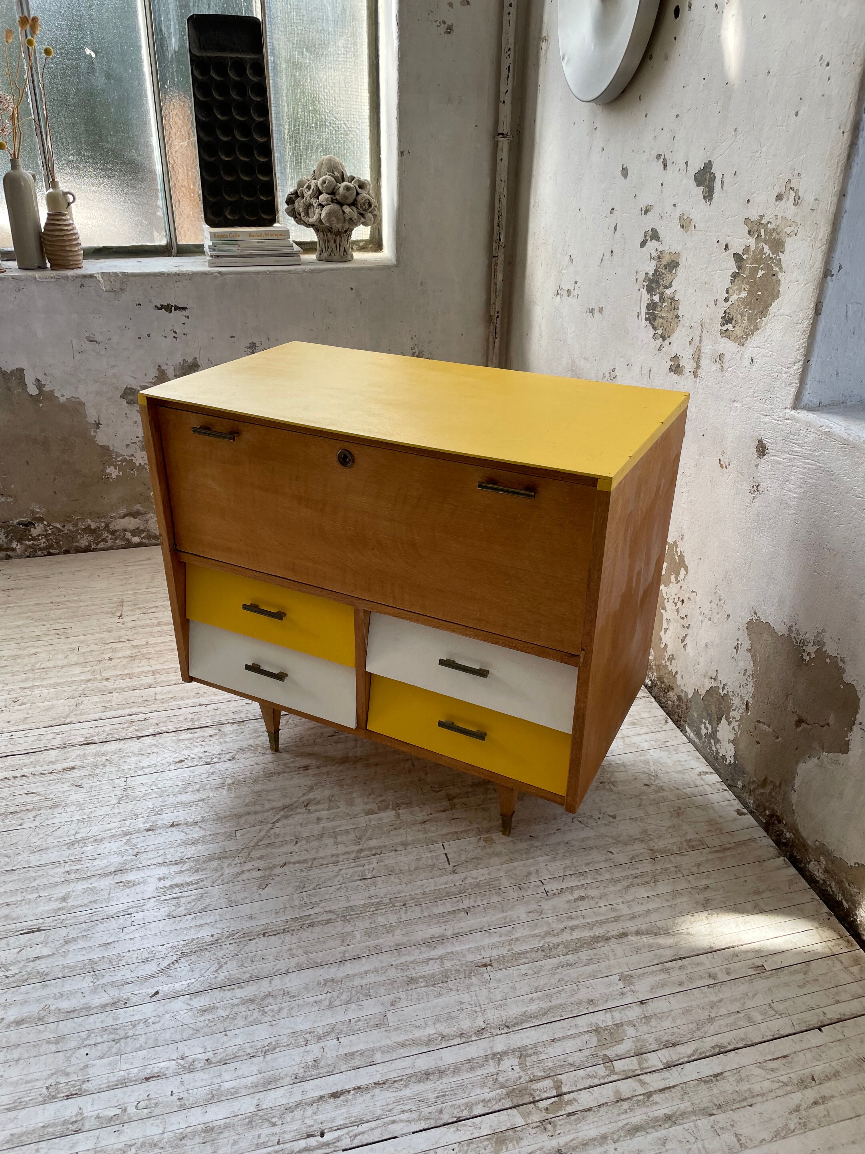 Furniture chest of drawers two-tone 60s