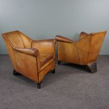 Pair of vintage sheep leather Art Deco armchairs by Bart van Bekhoven
