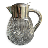 Important jug with ice reserve in cut crystal and silver-plated metal