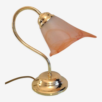 Gooseneck lamp in gilded metal and frosted glass art deco style
