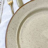 6 assiettes plates en grès beige moucheté