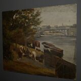 Huile sur carton début XXe représentant Nantes ou Paris