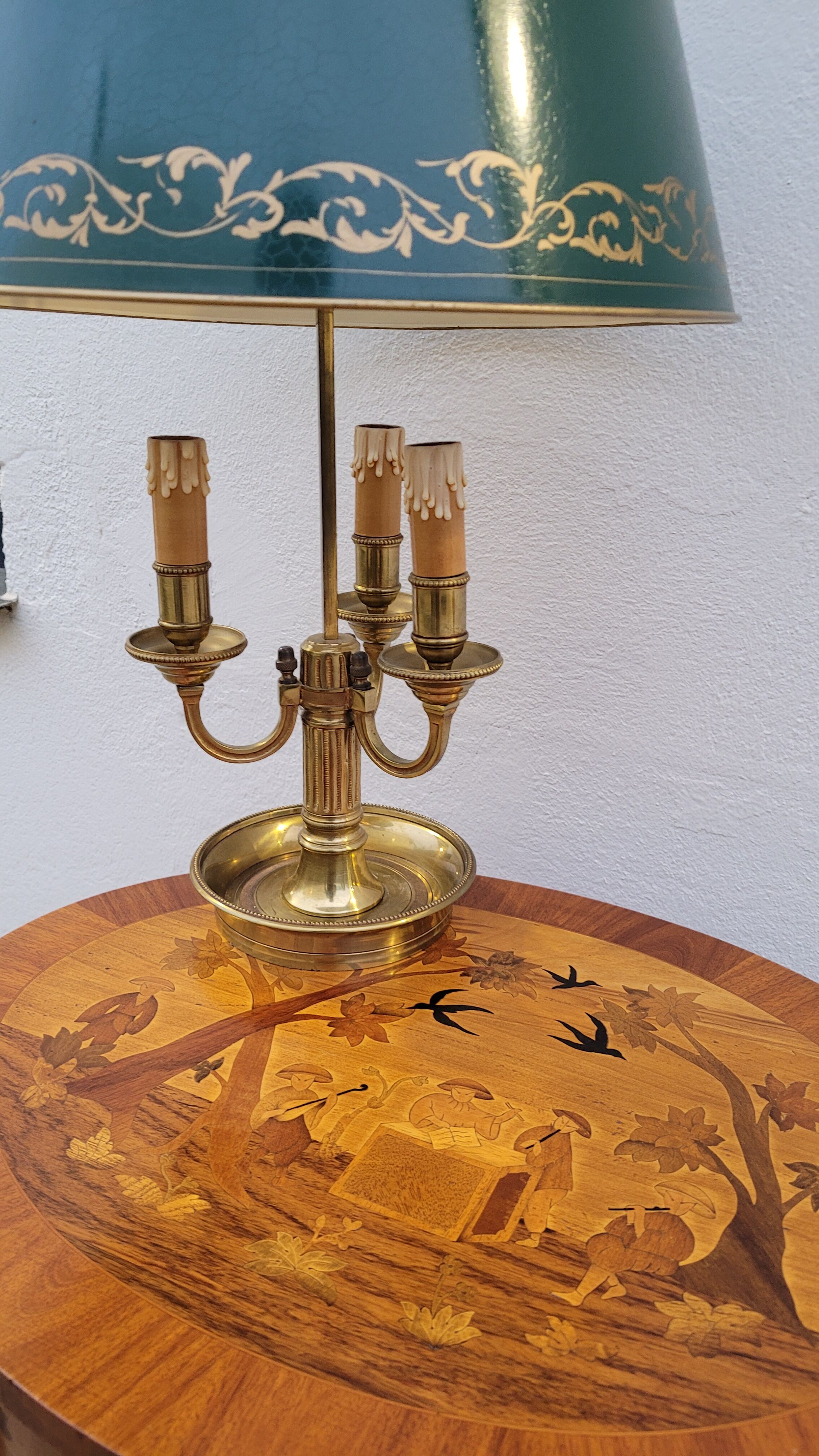 Louis xv style marquetry table Chinese scene