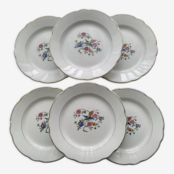 Set de 6 assiettes à dessert en faience digoin sarreguemines oiseau de paradis