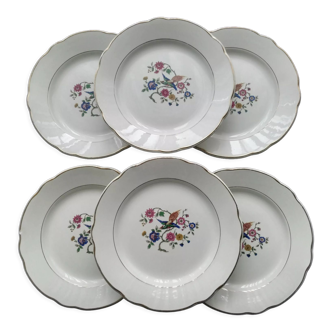 Set de 6 assiettes à dessert en faience digoin sarreguemines oiseau de paradis