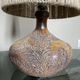 Pair of vintage Vallauris scarified seagrass stoneware lamps and rope lampshade