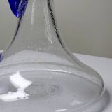 Bubble glass decanter with cobalt handle from Val de Pome Biot glassworks