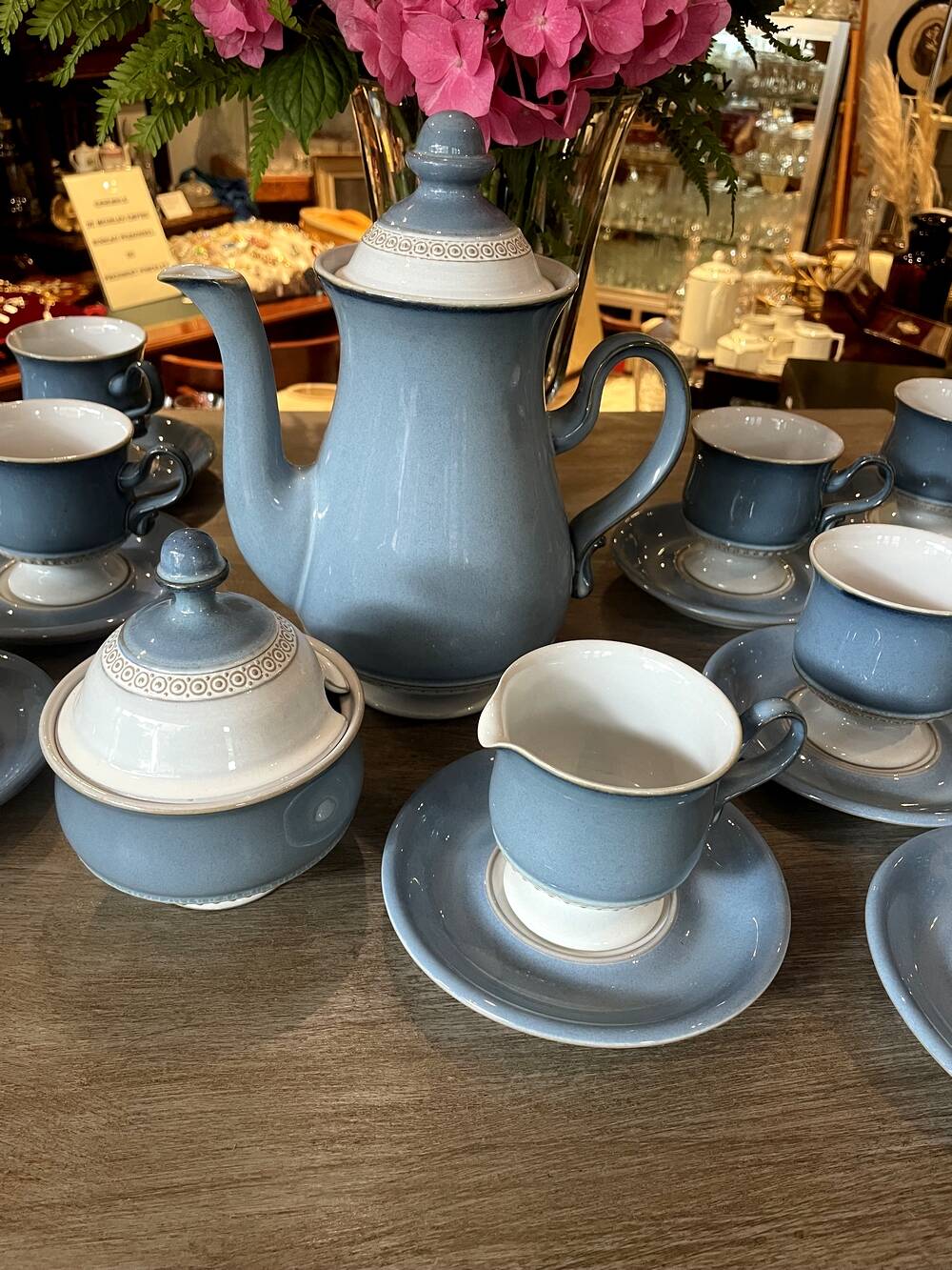 English stoneware tea service denby england 12 pale blue and white castille model