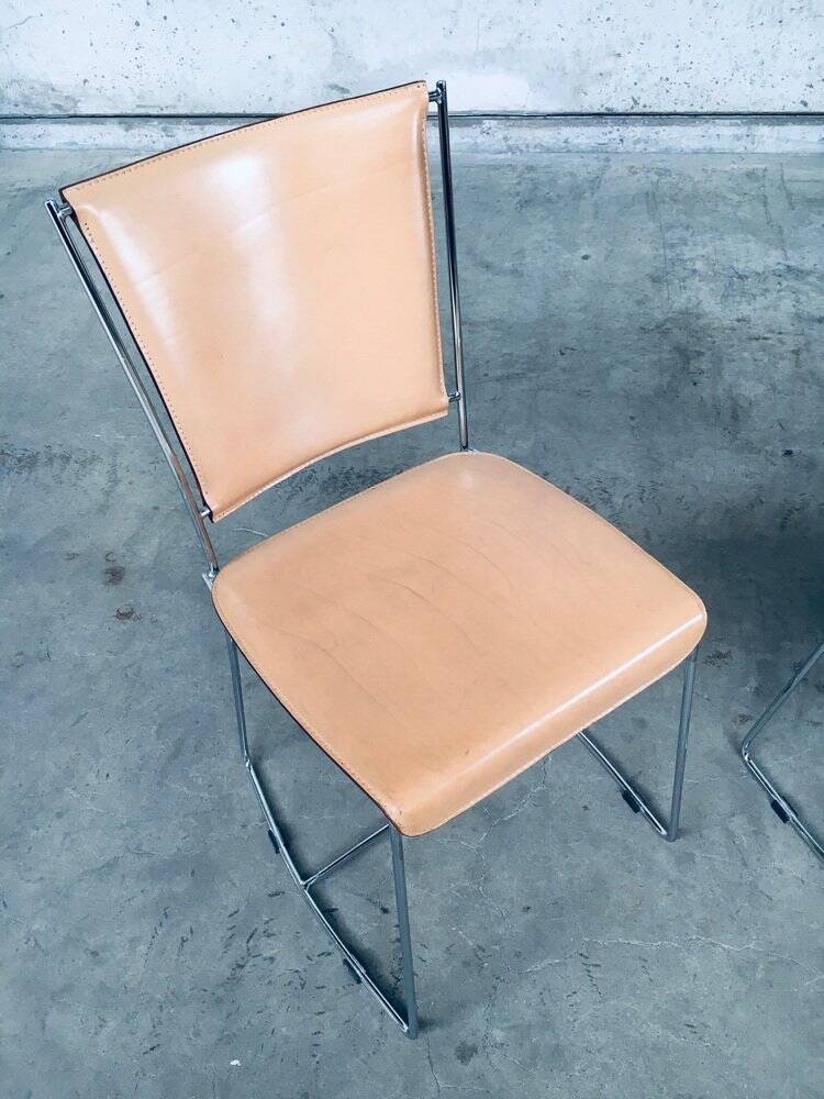 Set of Postmodern Italian Design Leather Dining Chairs by Segis, 1990s