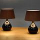Lampes de table en céramique moderne scandinave émaillées brun foncé, Danemark années 1960.