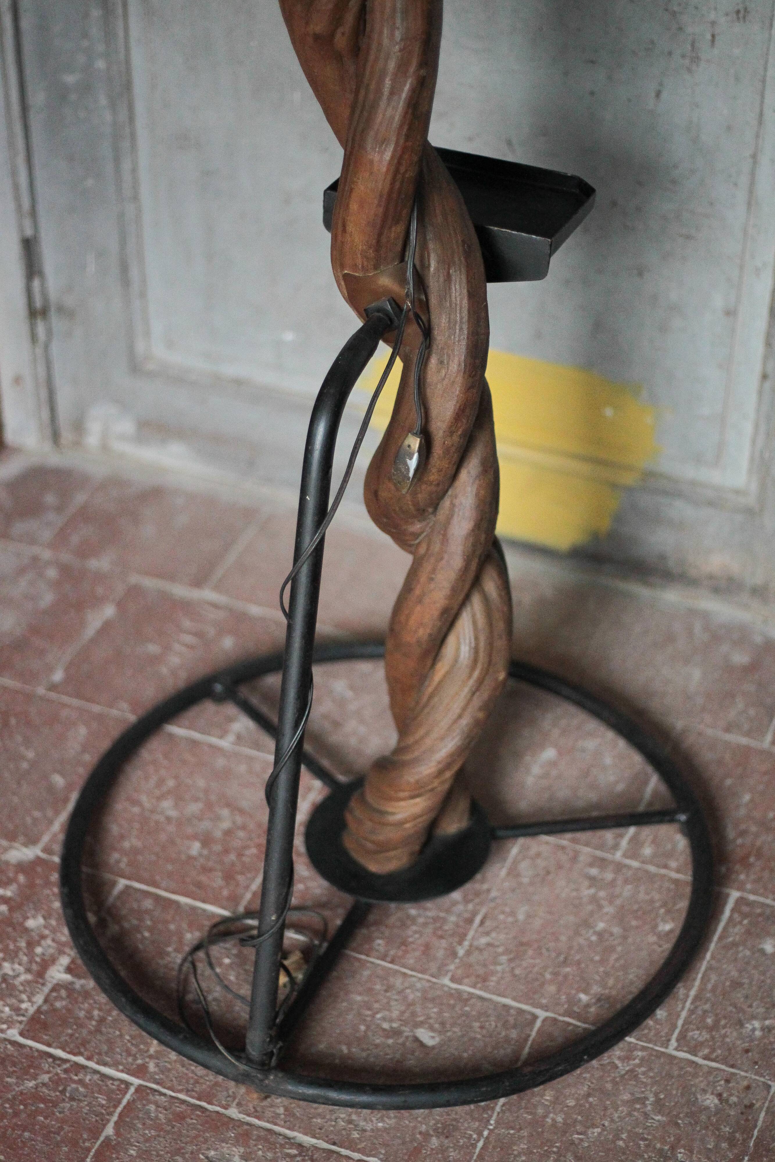 Liane and metal floor lamp with perforated leather shade featuring elephant patterns, lise.