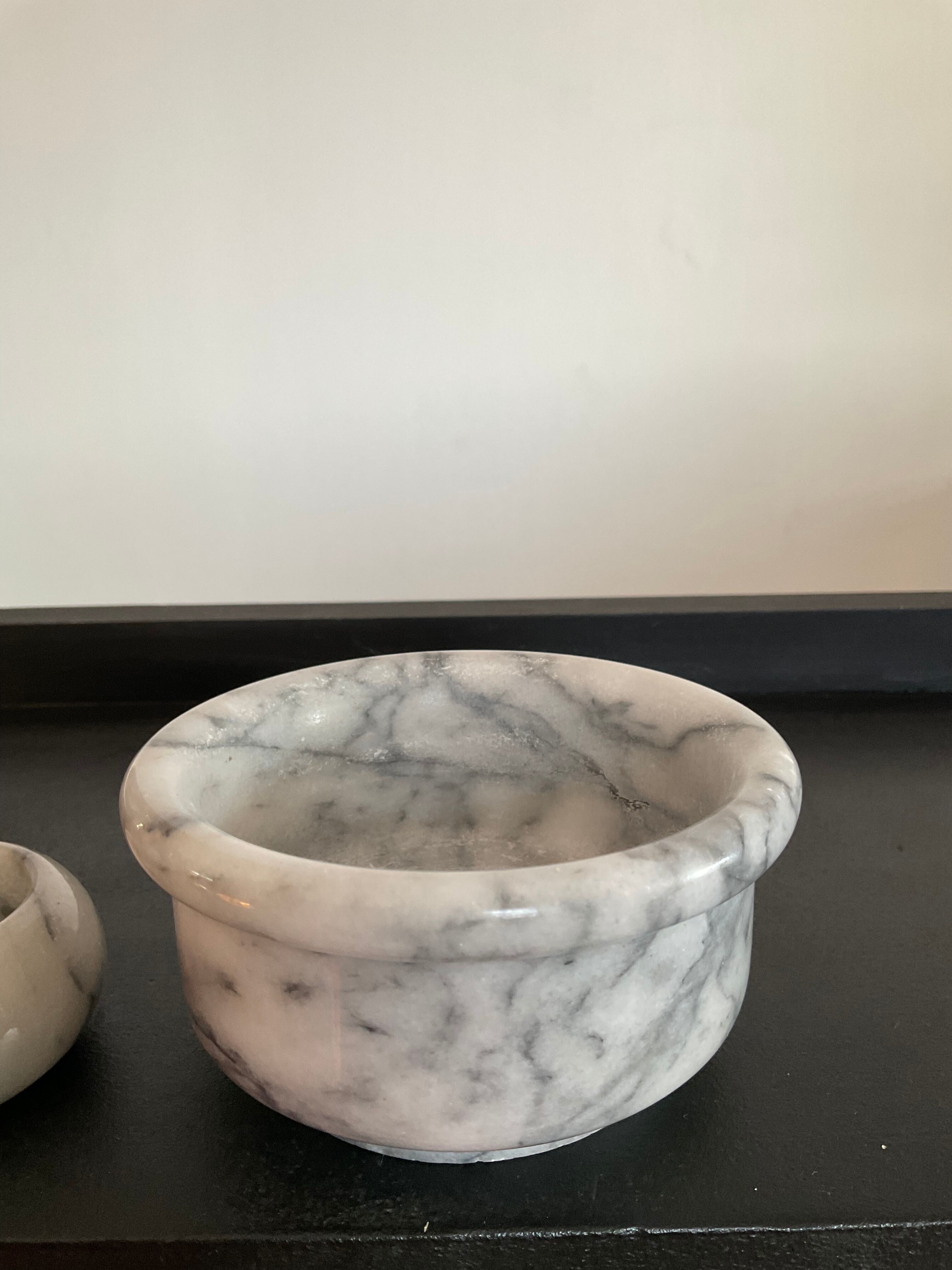 Trio of vintage candle holders in white marble